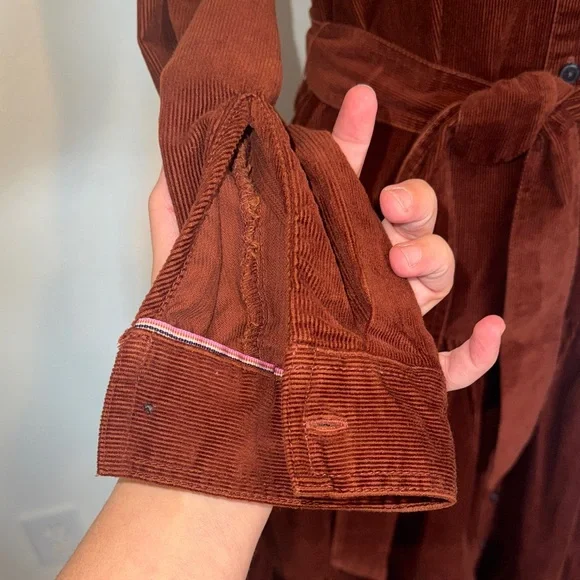 Boden Copper Burgundy Ellen Fine Corduroy Tiered Maxi Long Sleeve Shirt Dress - Picture 4 of 10